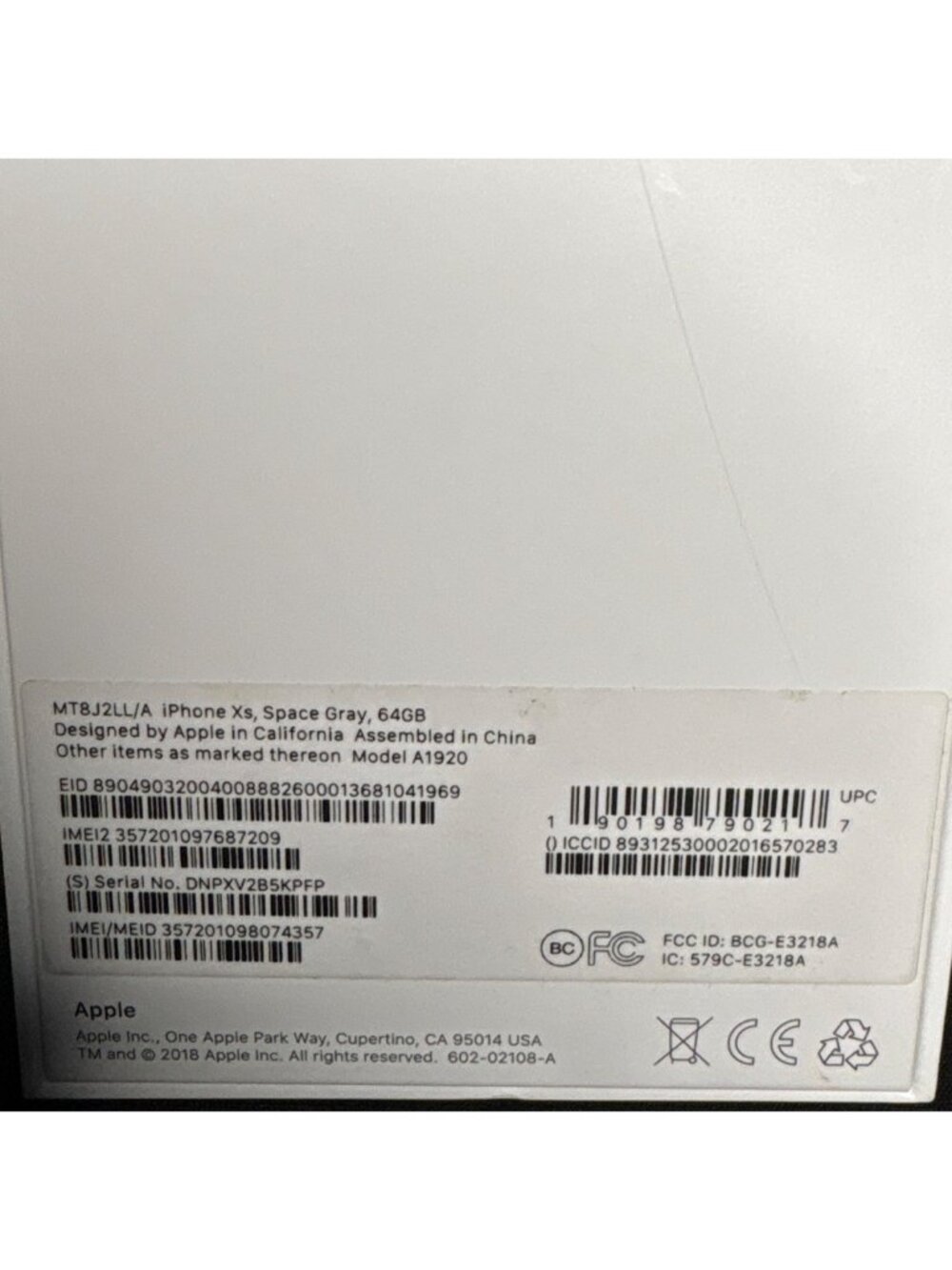 Apple iPhone XS 64GB Space Gray Original Packaging Empty Box Only - No Phone - Picture 8 of 8